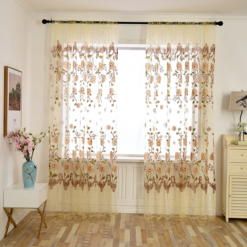 100x200cm Floral Peony Sheer Window Gauze Curtain Decoration For Living Room | Дом и сад