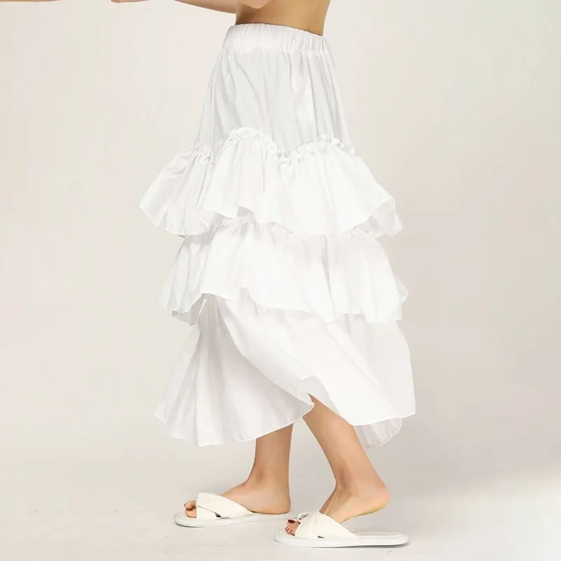 CHICEVER Spring Sweet Women Ruffles Skirt High Elastic Waist A-line Mid-calf Loose Oversize Female Skirts 2020 Fashion New | Женская