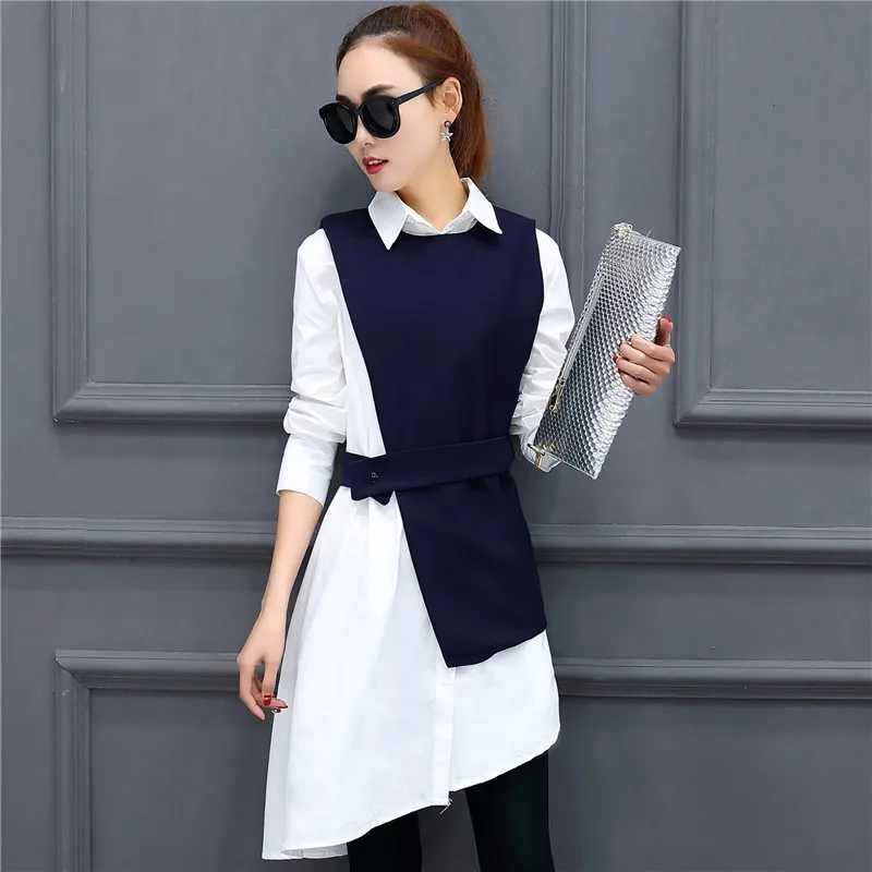 

2019 new design women elaborate waistcoat irregular long sleeve long shirt & vest two-piece clothing set top vestido casual