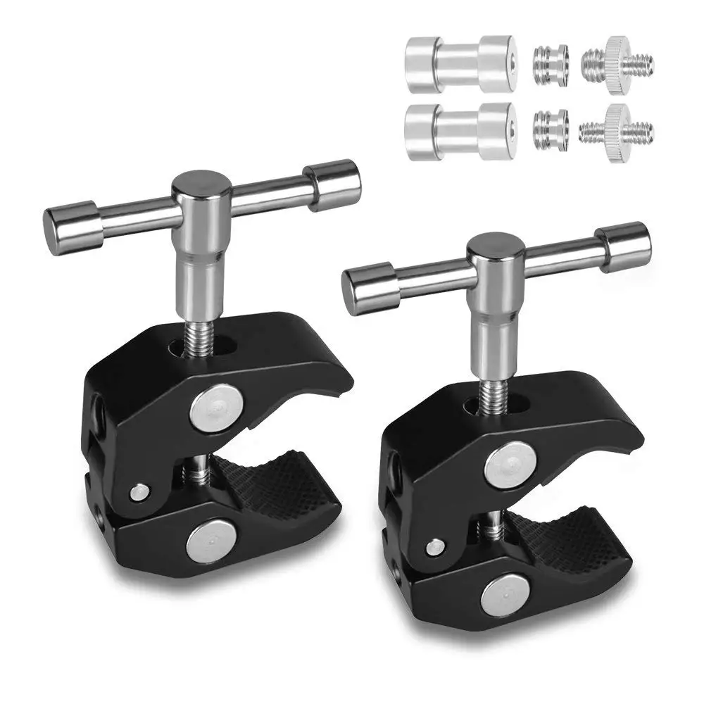 Super Clamp Crab Aluminum Alloy Pliers Clip with 1/4inch-20 and 3/8inch-16 Tripod Screw Adapter compatible for Magic Arm/LED V |