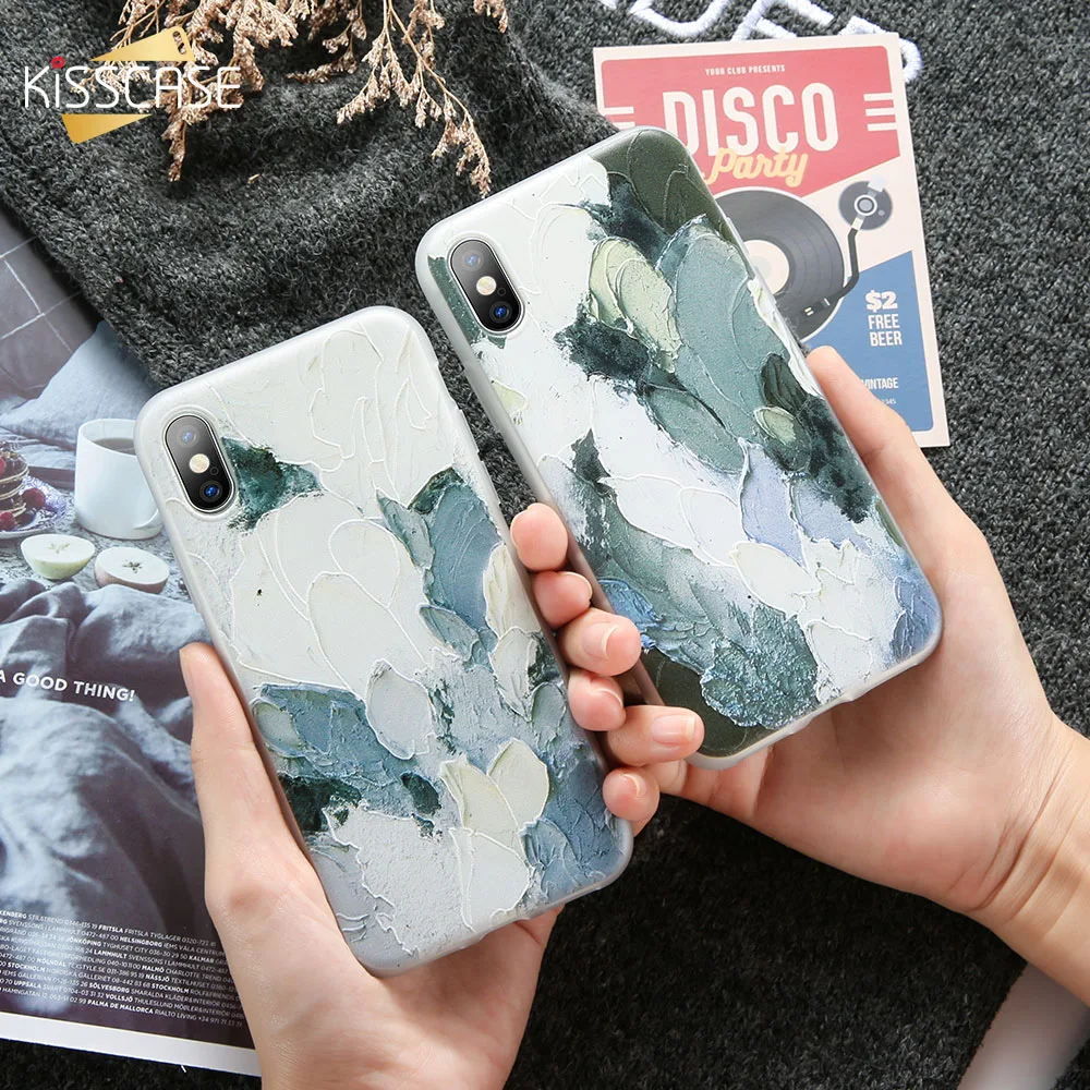 KISSCASE Oil Painting Phone Case For iPhone 5 5S SE X XR XS MAX 3D Embossed Graffiti Cases 6 6s 7 8 Plus Cover Coque |