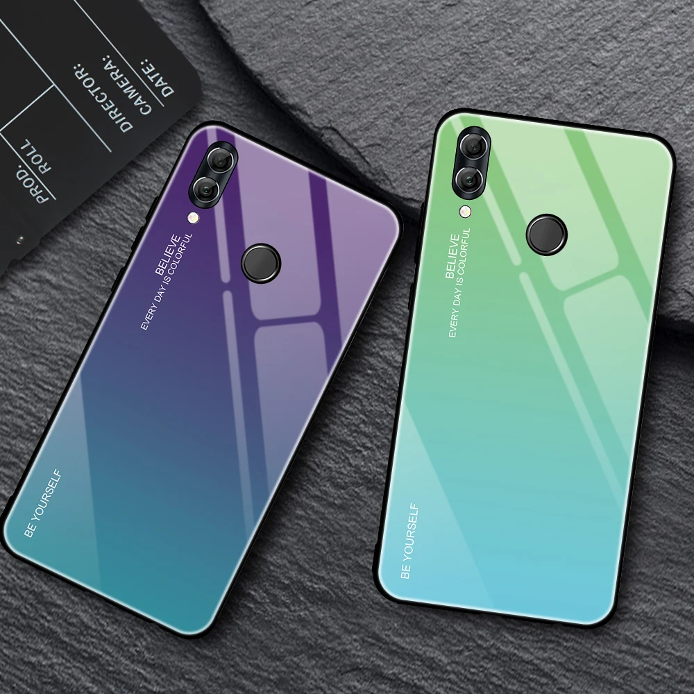 Роскошный градиентный чехол Aurora из закаленного стекла для Huawei Honor V20 8X 10 9X Pro Magic2 Nova