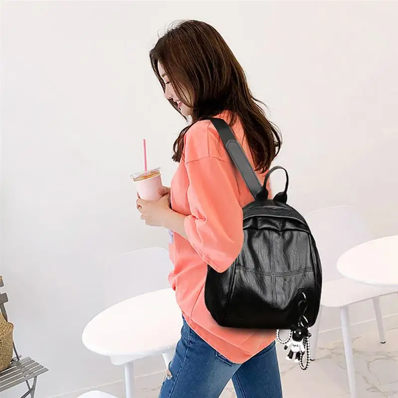 Fashion Small Women's Backpack Thread Design School For Girls PU Leather Travel Satchels with Hanging Ornament | Багаж и сумки