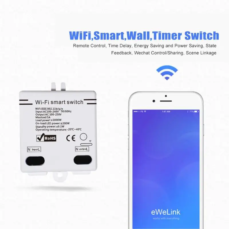 Беспроводной Wi Fi умный настенный выключатель модуль для работы с Alexa Google Home