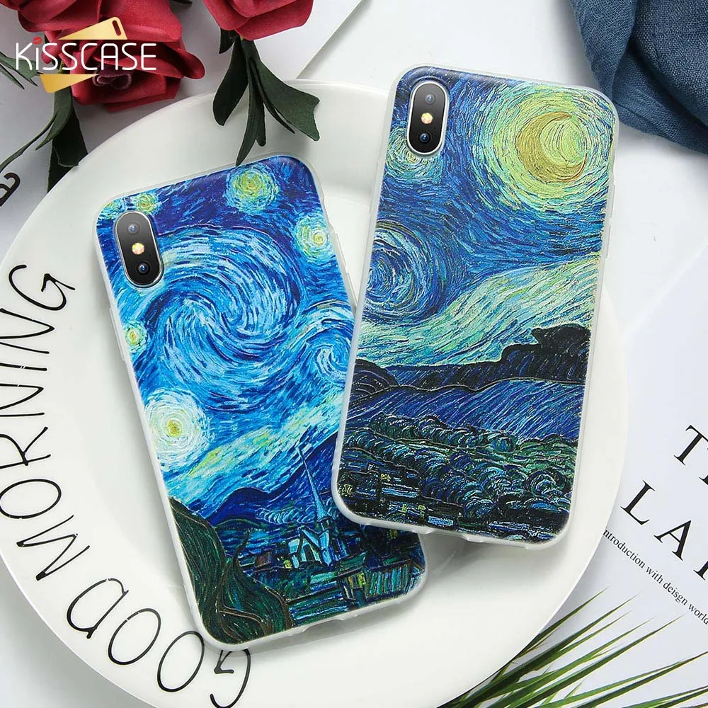 KISSCASE Van Gogh Painting TPU Case For Redmi 5 6 Plus 4X Note 6A 5A 3D Embossed Soft Cover Xiaomi 8 Lite 6X 5X Fundas |
