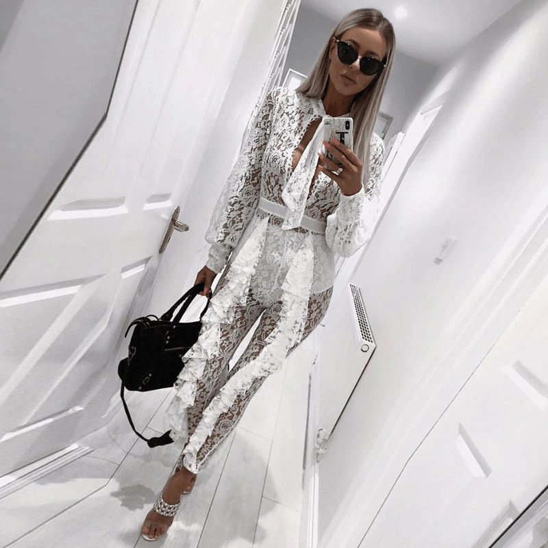 Модный Звездный подиумный женский комбинезон элегантный с длинными рукавами