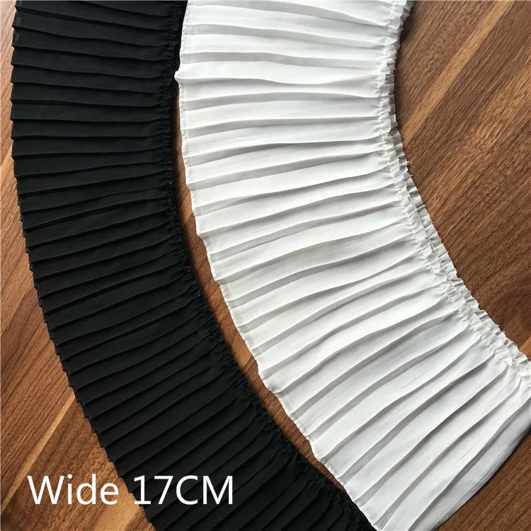 

17CM Wide Luxury White Black Pleated Chiffon Fold Lace Ruffle Trim Ribbon Dress Collar Lace Applique Guipure For Sewing Supplies