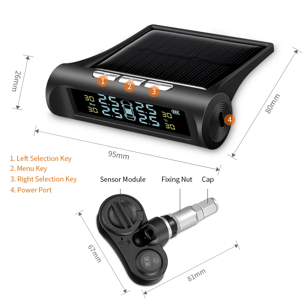 Умный автомобиль TPMS система контроля давления в шинах 4 датчика солнечной