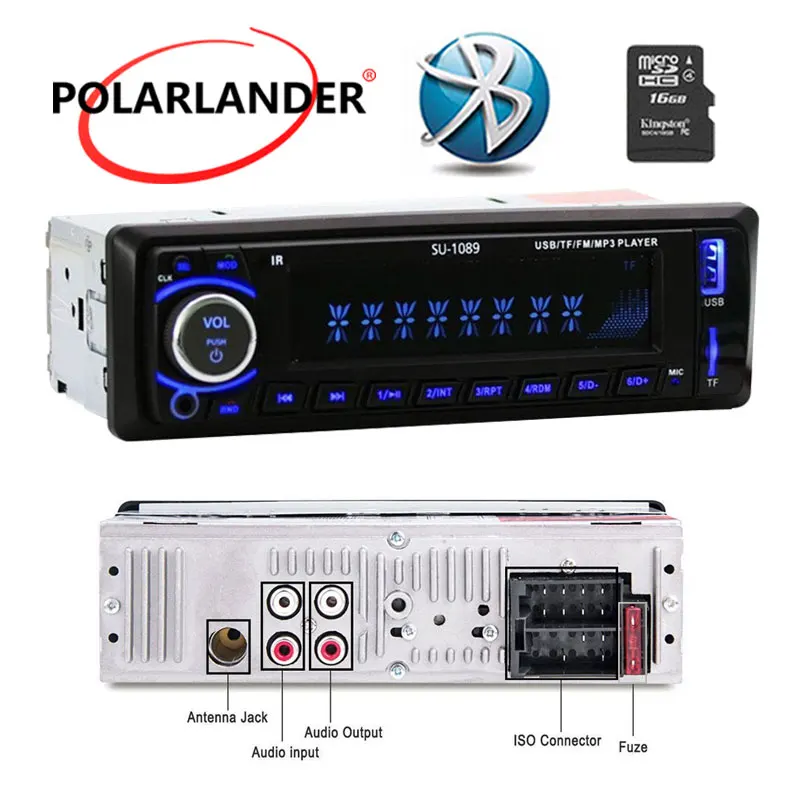 Автомобильный радиоприемник BT/FM/USB/SD 1Din MP3 поддержка громкой связи дисплей