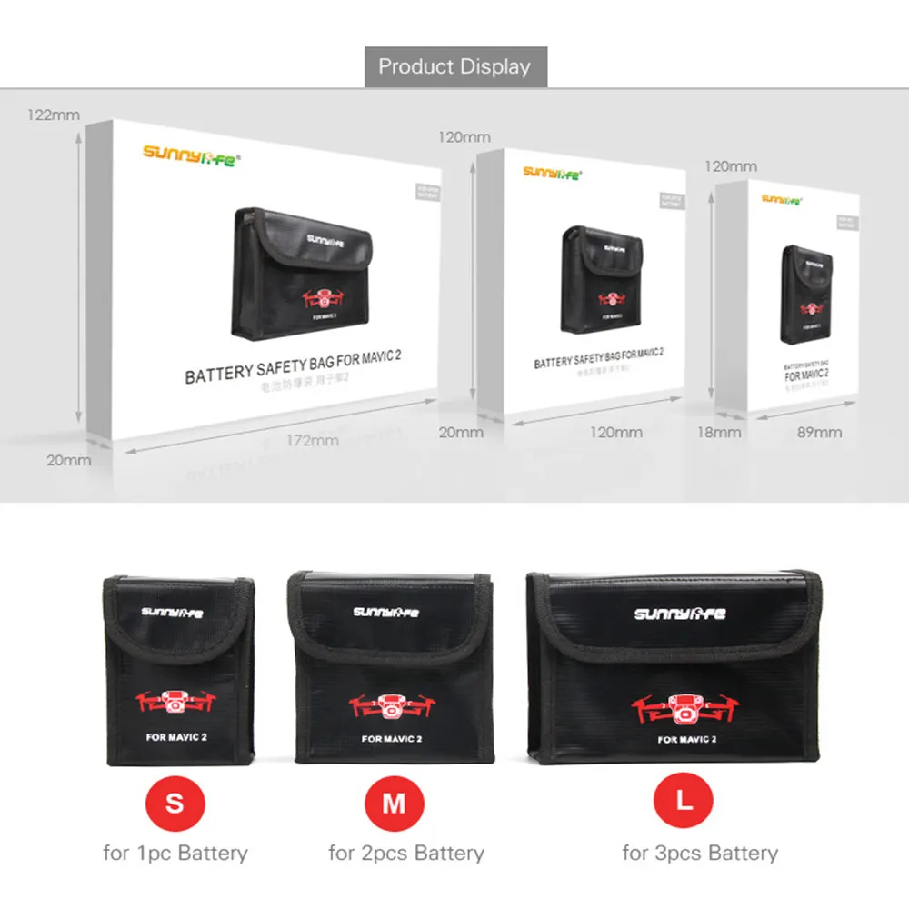 SUNNYLIFE Lipo Safe Explosion-proof Protective Case Heat-resistance Storage Hand Bag for DJI Mavic 2 123 Battery Accessories | Электроника