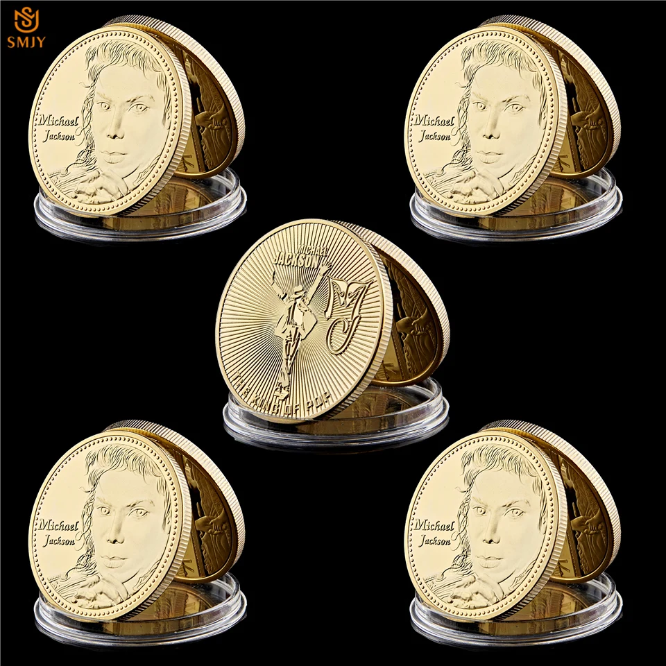 Colección de monedas conmemorativas de personajes famosos de Michael Jackson Gold, rey del baile de EE. UU., 5 unids/lote