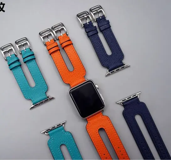 Ремешок из натуральной кожи с двойной пряжкой для Apple Watch Series 4 браслет 1 2 3 herm 38