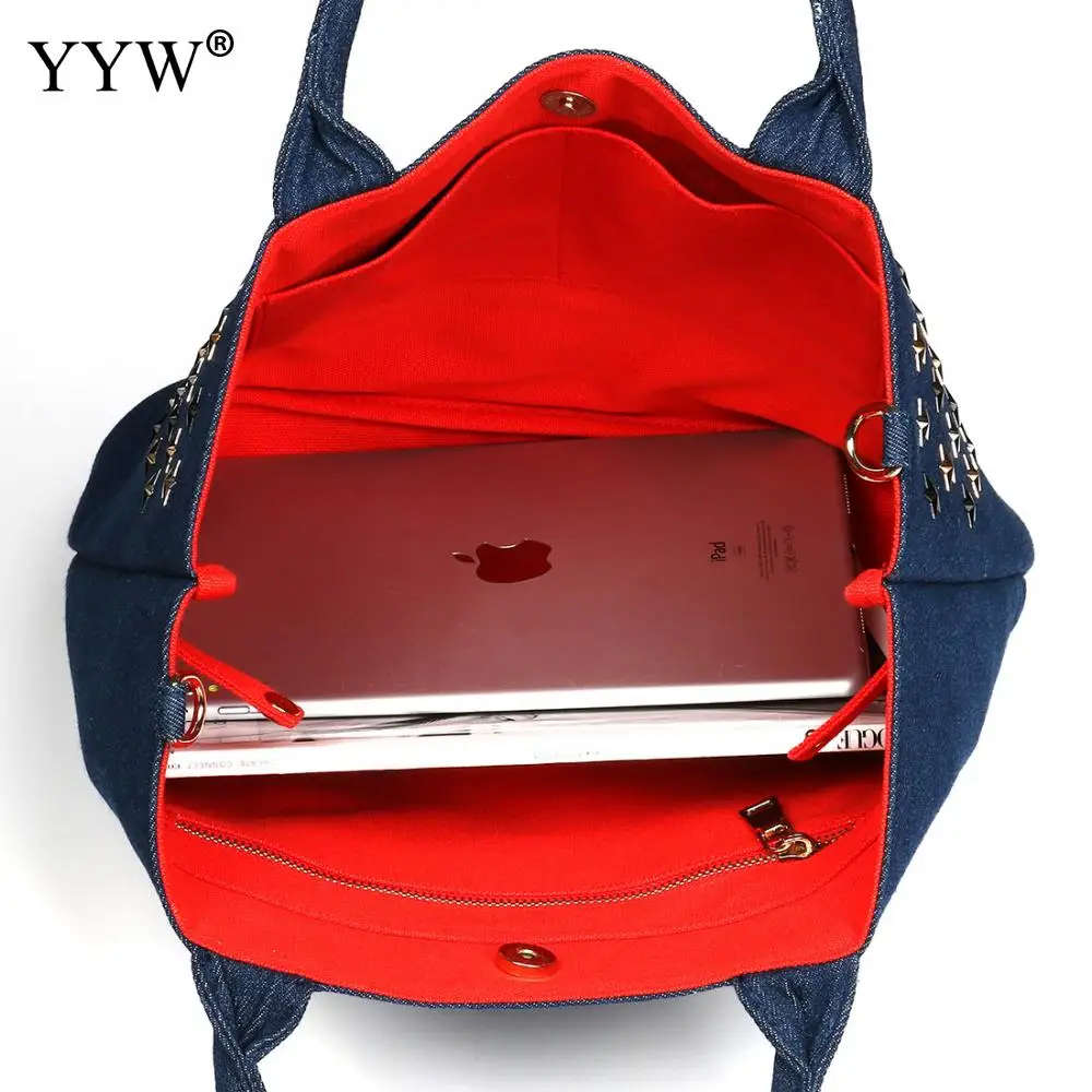 Холщовая Сумка с заклепками в стиле панк модные вместительные женские сумки