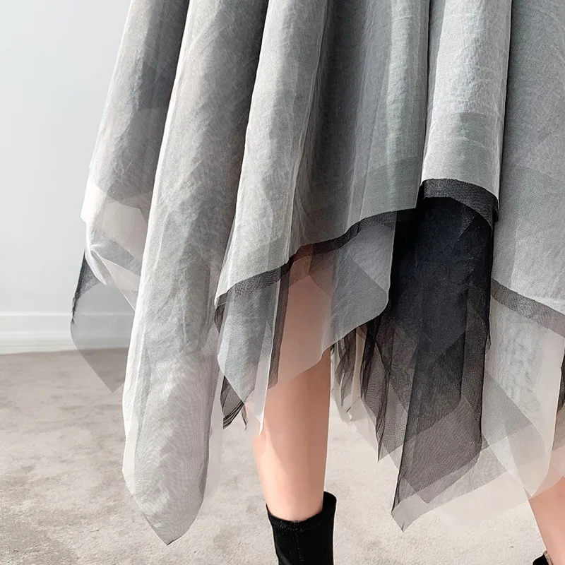 TWOTWINSTYLE Асимметричный сетки юбки для женщин Высокая талия женская Юбка-миди