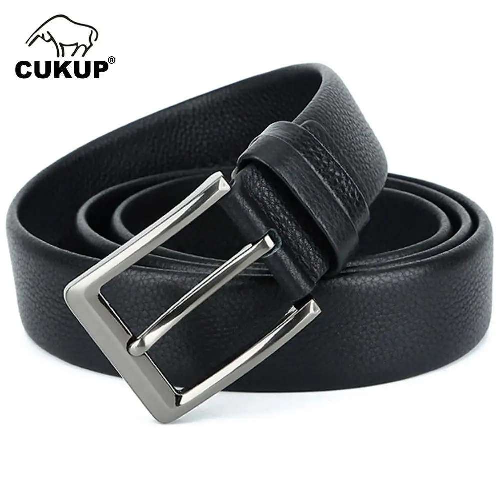 CUKUP Top Quality Fashion Retro Styles Cow Cowhide Leather Belts Black Pin Buckle Metal Belt for Men Accessories 2022 NCK707