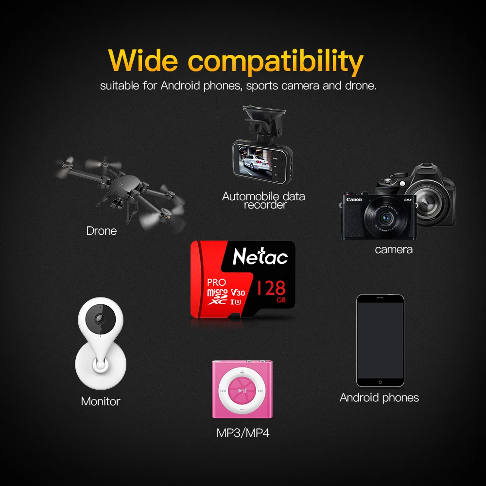 100% высококачественная карта памяти Netac 256 гб Pro Micro SDXC TF V30/UHS I U3 с высокой скоростью