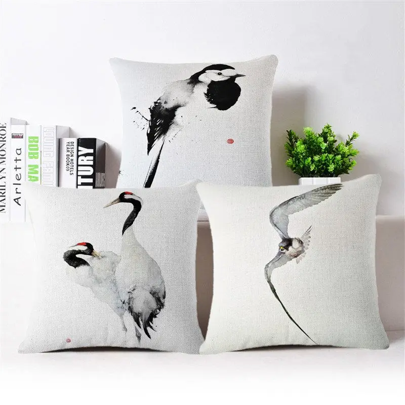 

Hglegywhome Ink Wash Cotton and Cushion Case Throw Linen Animal Pillow Cover Soft Room Gifts Single Sides Printing