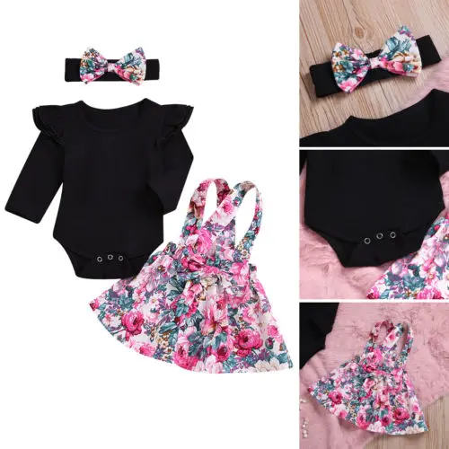 Fashion Newborn Infant Baby Girls Autumn Romper Long Sleeve Cotton Playsuit Tops+Flower Skirt Set Dress Clothes | Мать и ребенок