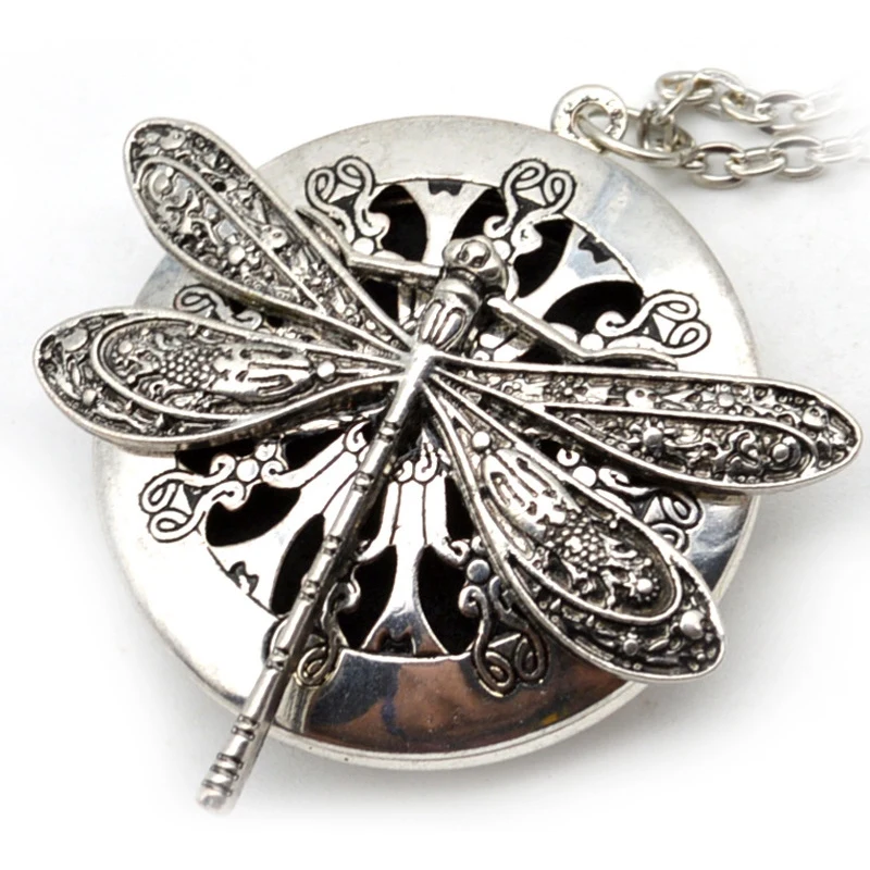 1Pc Antique Silver-color Dragonfly Aromatherapy Diffuser Pendant Necklace