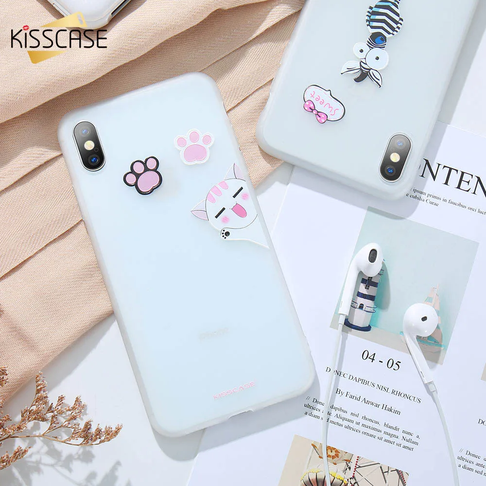 KISSCASE Cute Cartoon Phone Case For iPhone 7 8 Plus XS MAX XR Cat Pattern Soft Silicone Cover X 6 6S 5 SE |