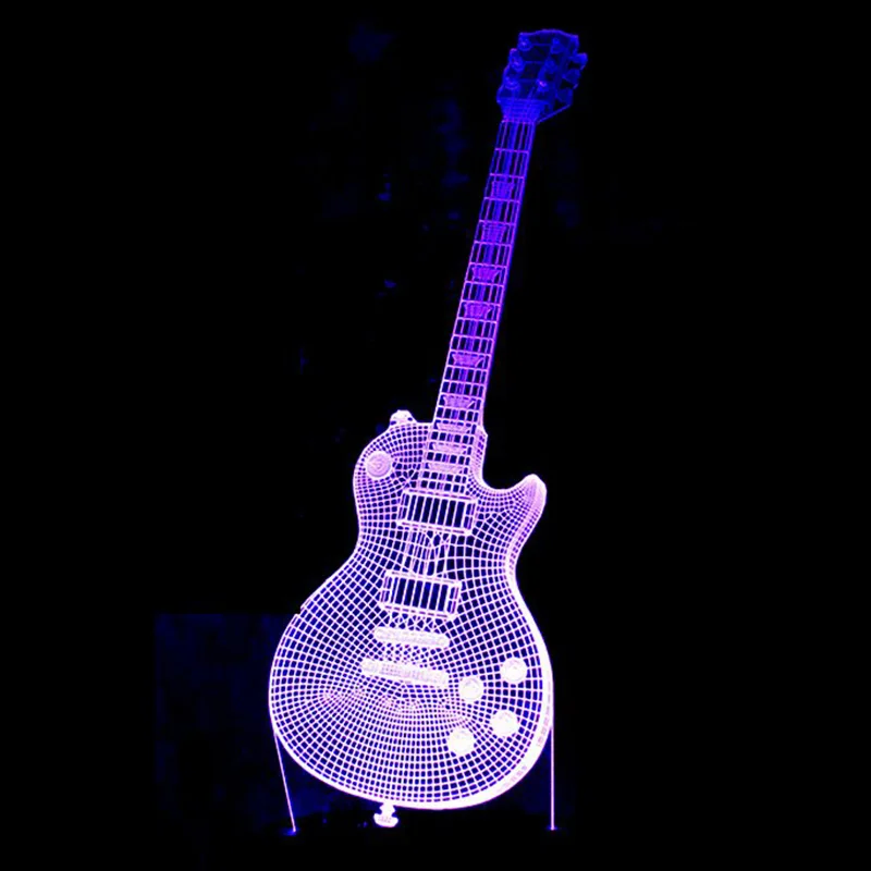 Newest 3D Guitar LED Visual Colorful Usb Press Switch Table Lamp Baby Sleeping Night Light Creative Fashion Music Electric | Лампы и