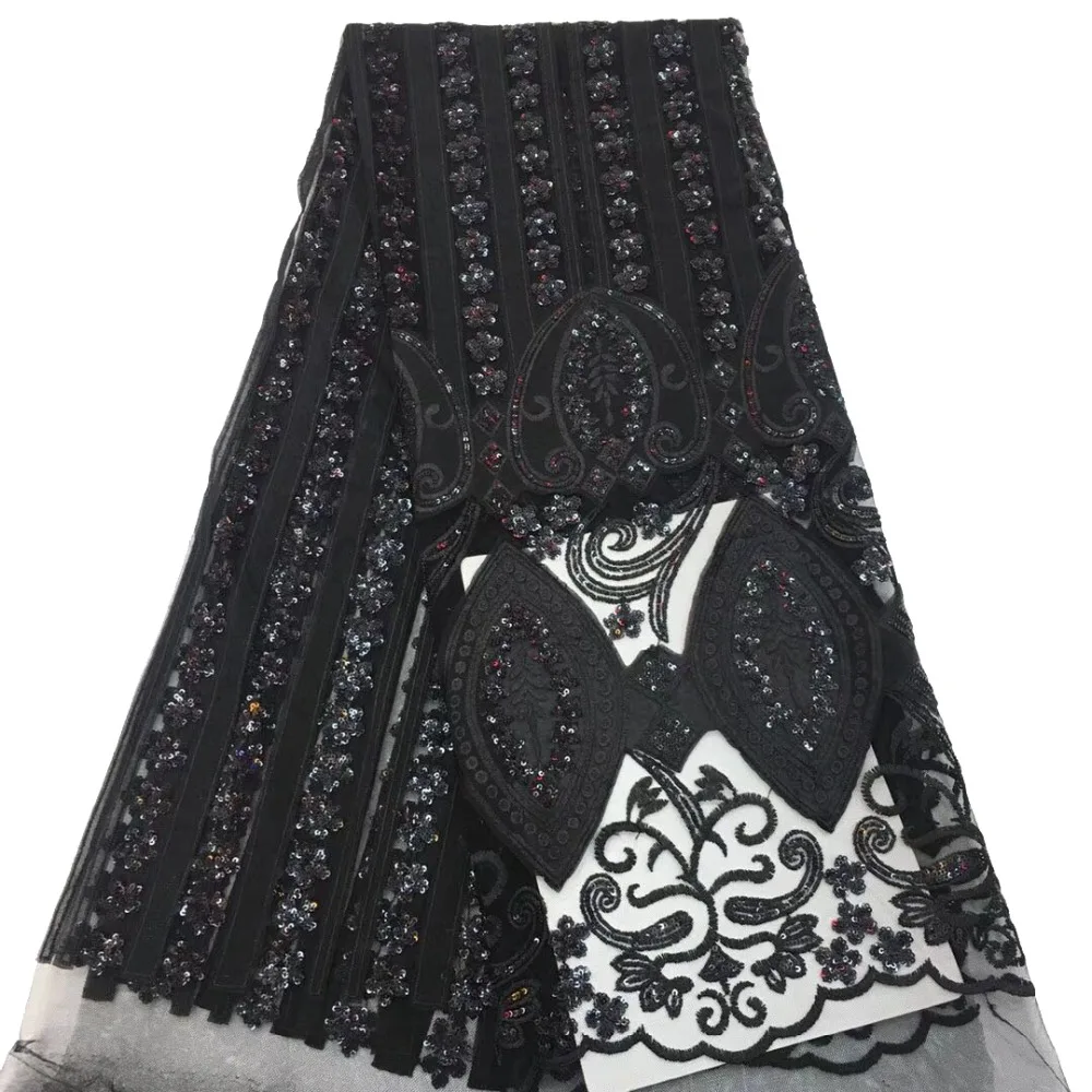 

Африканская черная французская кружевная ткань с блестками 2019, Высококачественная кружевная вышивка, швейцарская вуаль, гипюр, тюль, круже...