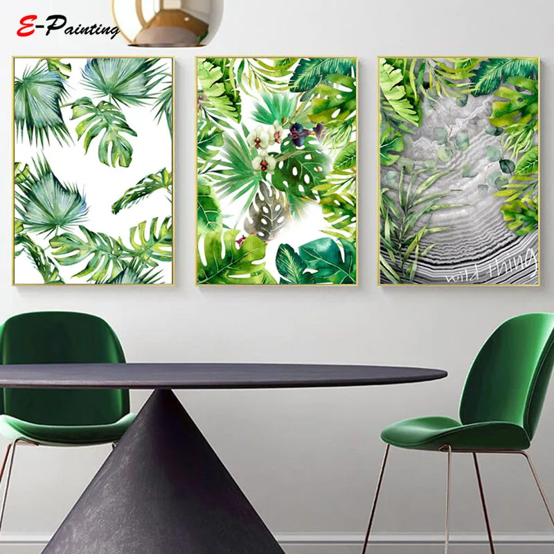 Modern Watercolor Wall Art Painting Jungle Green Leaf Tropical Trees Canvas Posters Living Room Decoration Picture Home Decor | Дом и сад