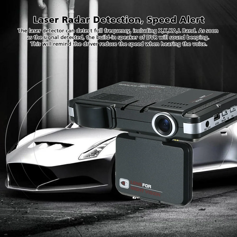 

Anti Radar Detector Car DVR 2 in 1 720P Dash Cam Radar Speed Detector with Full Band Mute Button Loop Recording G-Sensor Car DVR