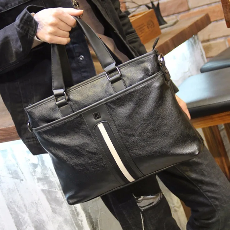 

New Fashion Creative Men Business Briefcase High Quality PU Leather Handbag Boy Travel Small Bag Single Shoulder Daypack Black
