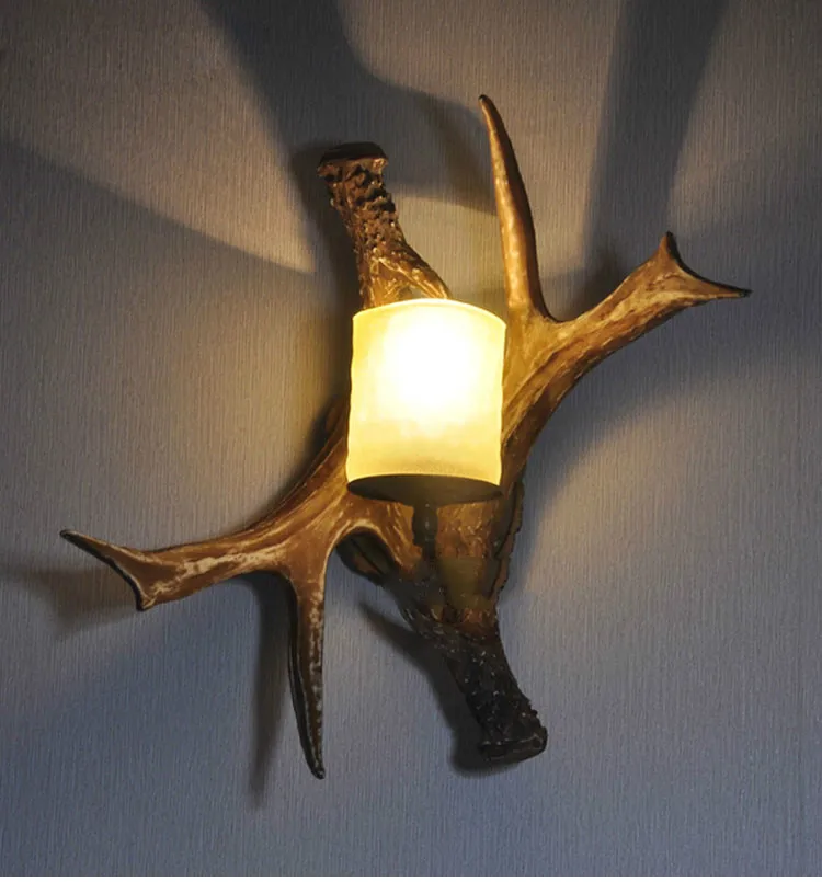 

2018 Art Deco Retro Resin Antler Wall Lamp American Country Wall Light Deer Horn candle Lampshade Wall Sconce 110-240V