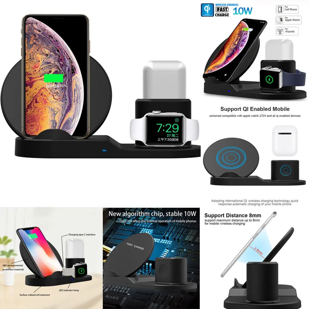 3 в 1 Беспроводная подставка для зарядного устройства iPhone X Apple Watch Airpods зарядная
