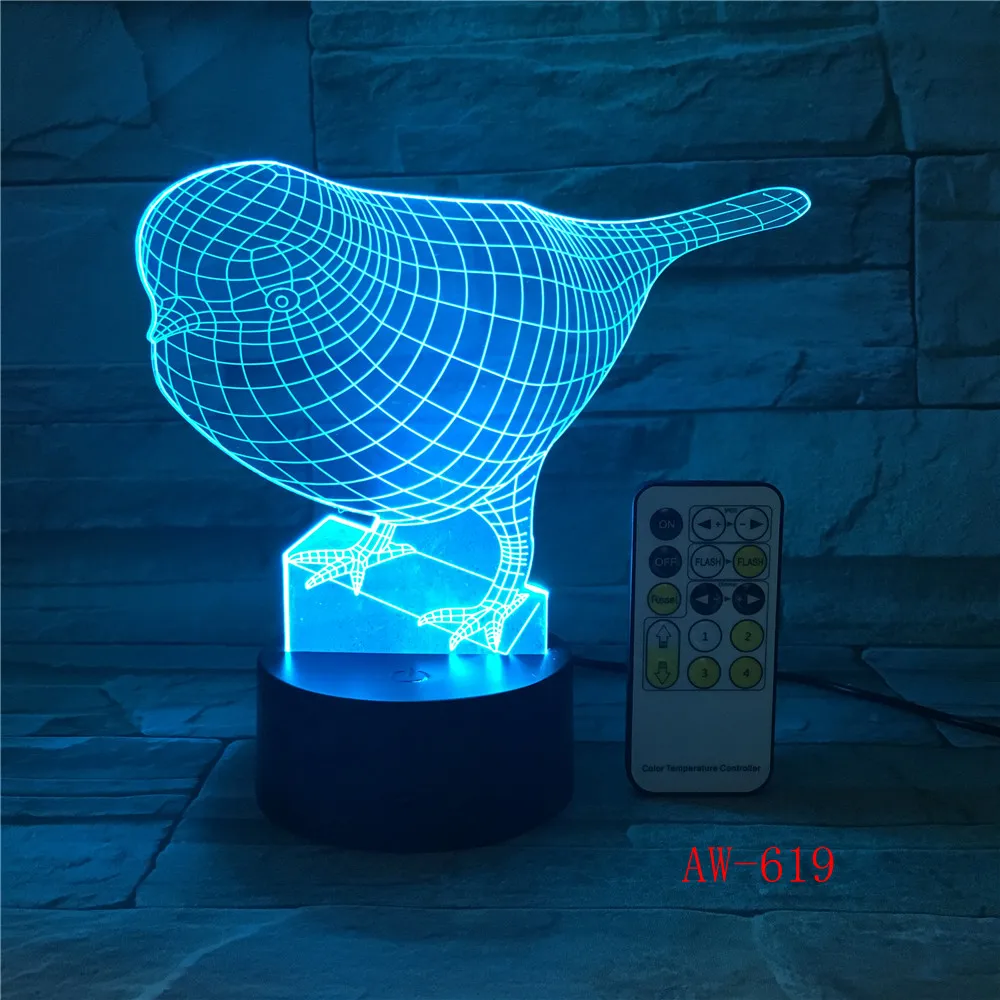 Bird Night Light 3D Touch Switch Remote Control Acrylic Engrave 7 Color Gradient Atmosphere Table Lamp Kids Gifts AW-619 | Лампы и