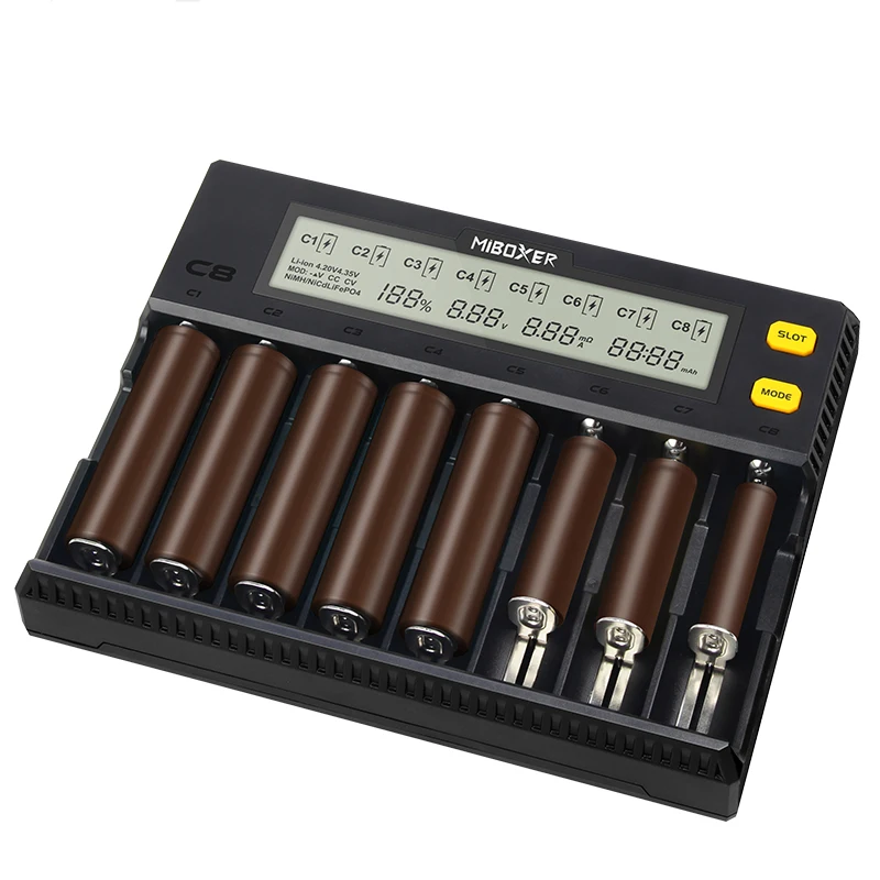 LEORY Miboxer C8 8 слотов Smart AA AAA 18650 зарядное устройство дополнительная защита от