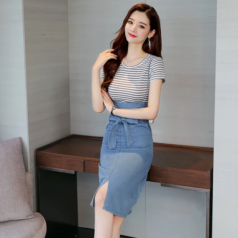 2019 female summer dress Condole belt short-sleeved two long braces suit | Женская одежда