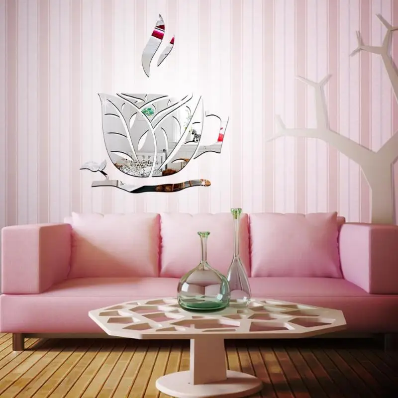 9 шт./компл. 3D зеркальный настенный стикер DIY лист кофейная чашка Декор для спальни
