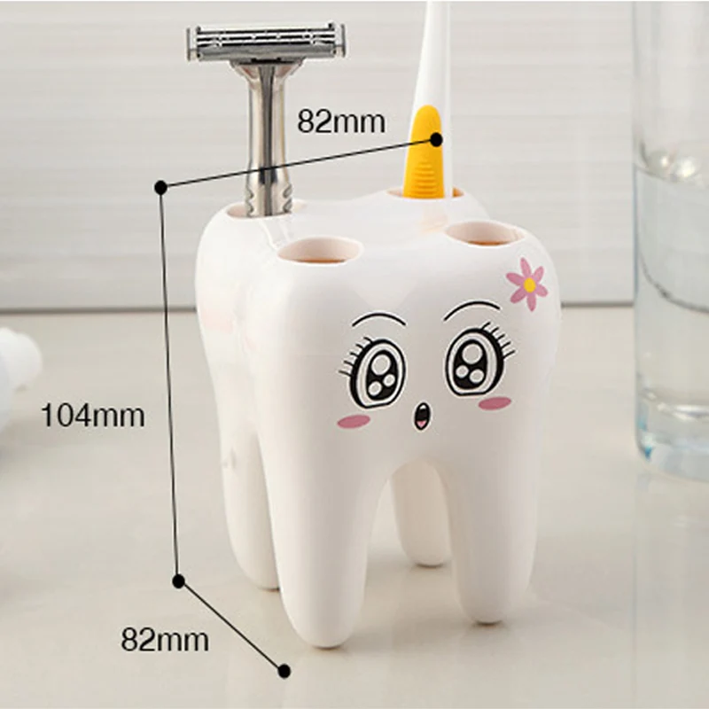 Storage Holder Brush Rack Cartoon Teeth Shape Bathroom Suppies 4 Holes Shaving Toothbrush Stand | Дом и сад