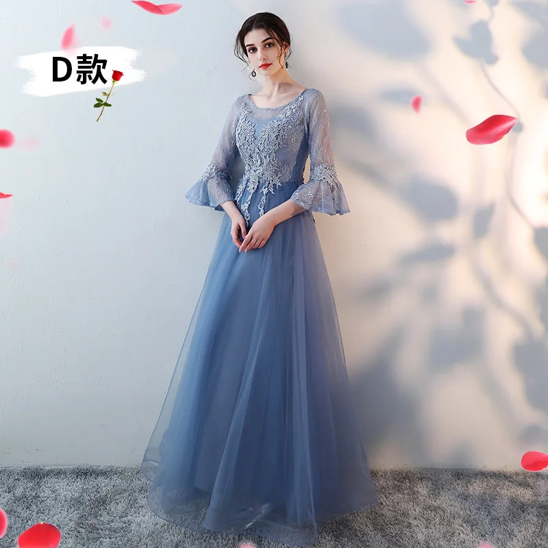 Vivian's Bridal 2019 Дешевое Элегантное синее серое ТРАПЕЦИЕВИДНОЕ простое платье