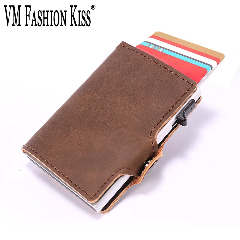 

VM FASHION KISS New Design Side Push RFID Aluminum Box Credit Card Holder Minimalist Wallet Anti Protect Blocking Metal Case