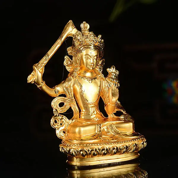 Тибет буддизм ручная работа старая Будда статуя сплав gilt Bodhisattva Manjusri | Дом и сад