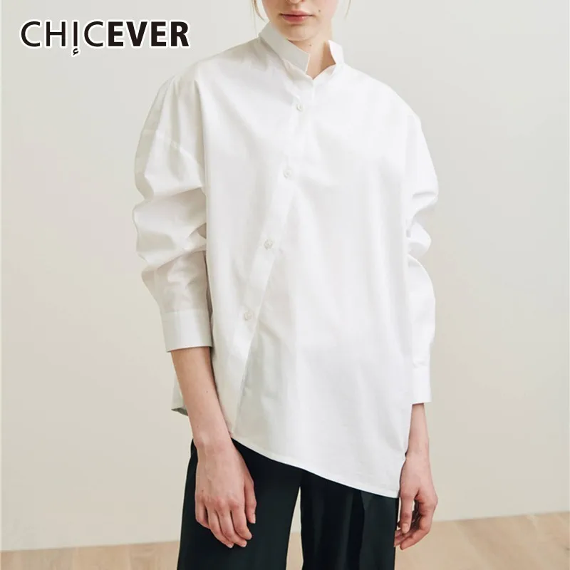 CHICEVER осень женская рубашка Блузки Топ женский длинный рукав Асимметричные