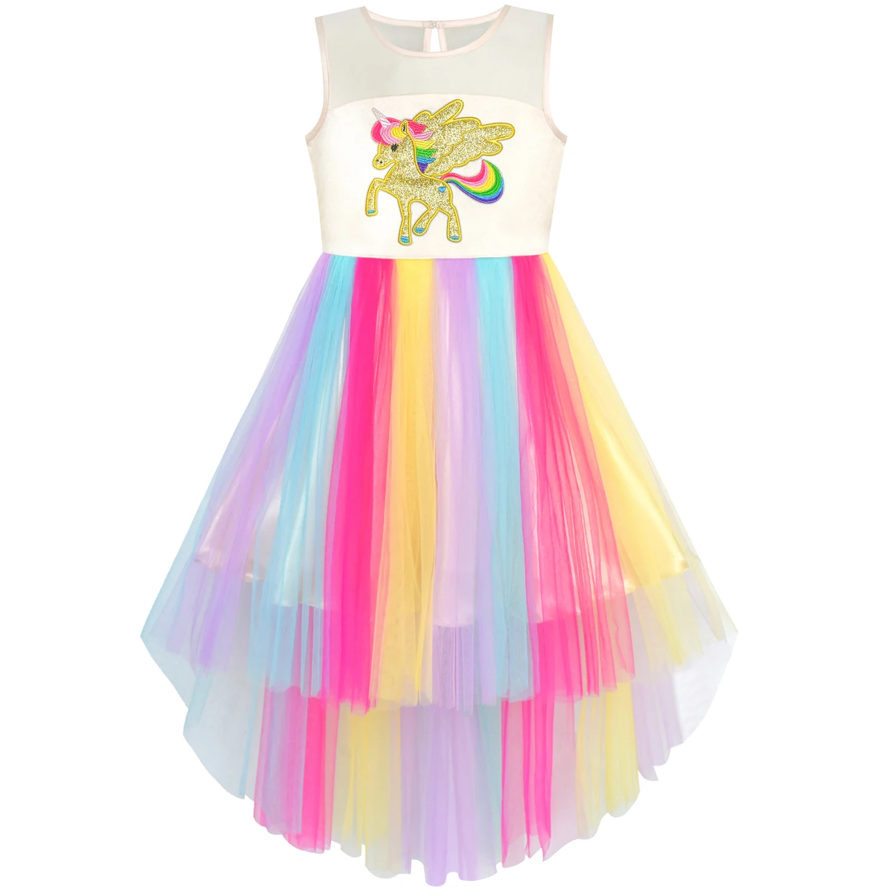 Sunny Fashion платья для девочек новогодние костюмы Вышитый единорог Радуга Костюм на