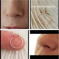 1pc stainless steel fake nose ring hoop septum rings c clip lip ring earring for women fake piercing body jewelry non pierced