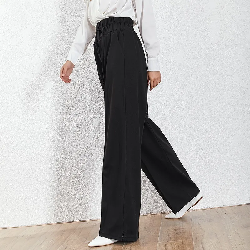 Брюки TWOTWINSTYLE женские черные с высокой талией свободные длинные эластичные |