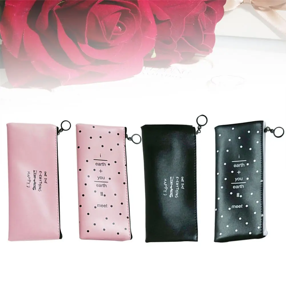 4pcs Pencil Case Letters Pattern PU Leather Pen Bag Organizer Pouch for Students Kids Children Adults | Дом и сад