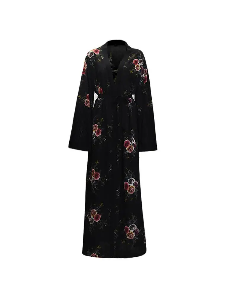 Женский мусульманский кардиган с цветочным принтом Abaya длинное мусульманское