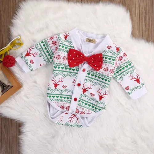 Emmababy SpringXmas Autumn Newborn Baby Girl Boy Reindeer Snowflake Coat Romper Christmas 2pcs Outfits Set | Детская одежда и