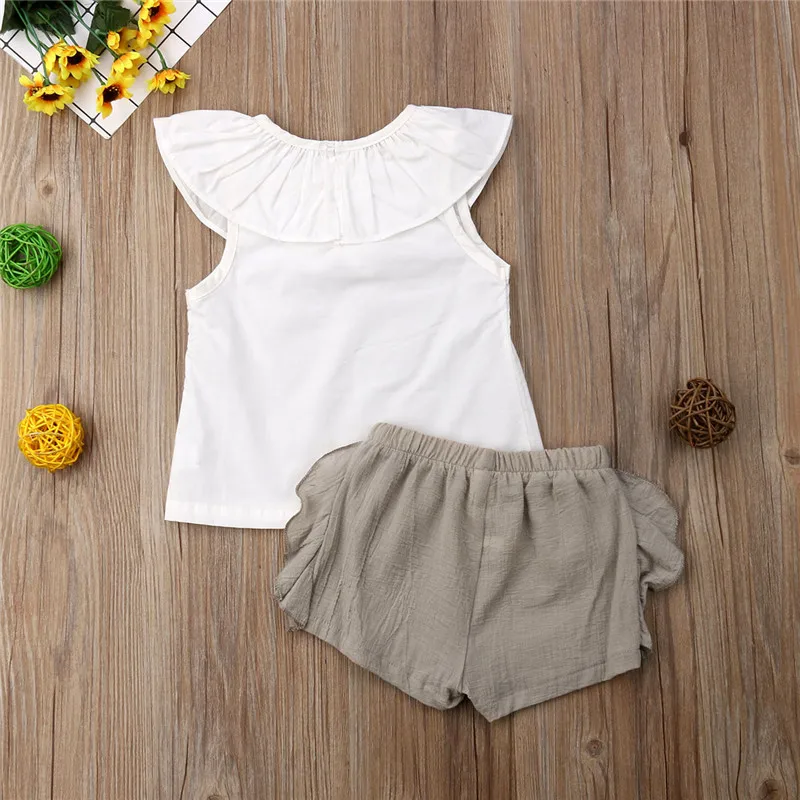 6M-4T Toddler Baby Girl Casual Clothes Set Ruffle Cotton Shirt Tops Blouse Sleeveless Kid Girls Shorts Outfits Summer | Детская одежда