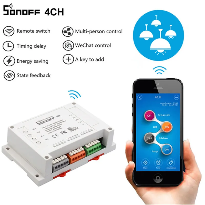 SONOFF 4CH беспроводной WiFi смарт переключатель Rev2 4 канальный универсальный