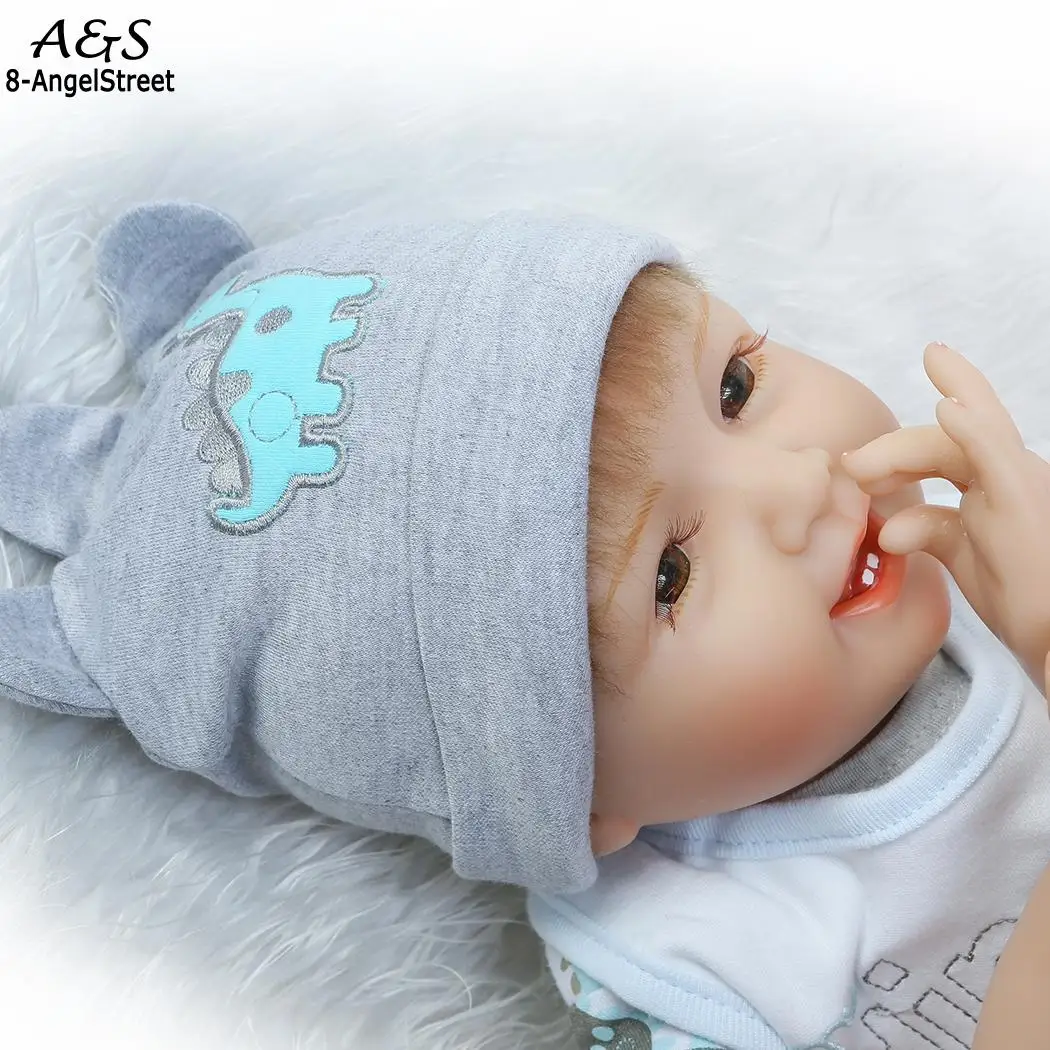 Детские мягкие силиконовые реалистичные с одеждой синий серый Reborn унисекс для