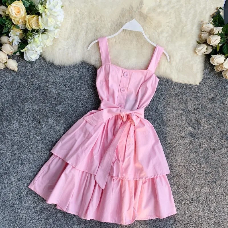 Летнее платье в Корейском стиле с оборками и бантом праздничное поясом Vestidos Mujer M L